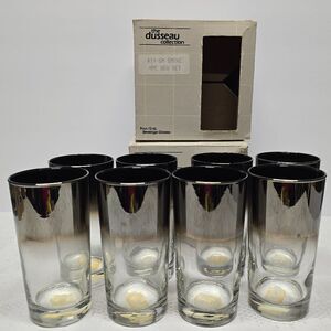 MCM Lusterware Mercury Silver Fade Ombre Highball Glasses Set Of 8 NEW